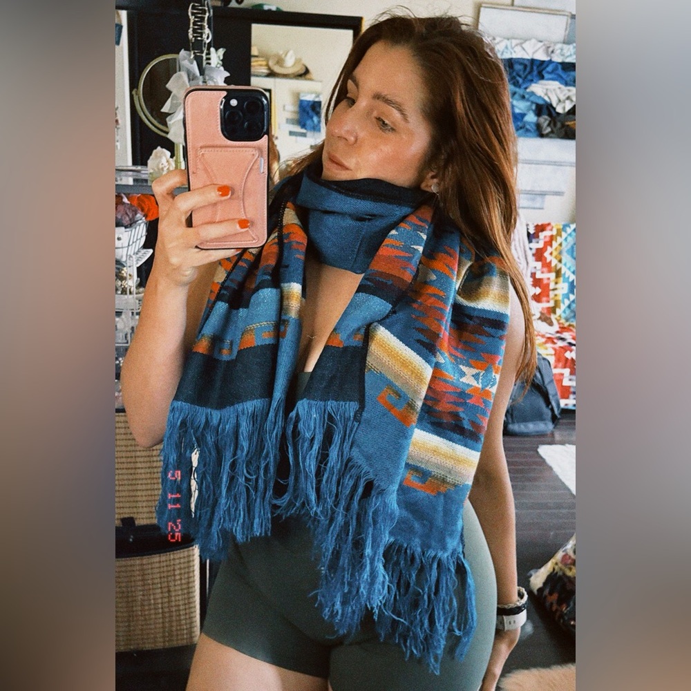 Beautiful Ecuadorian Indigenous Blue Patterned Scarf